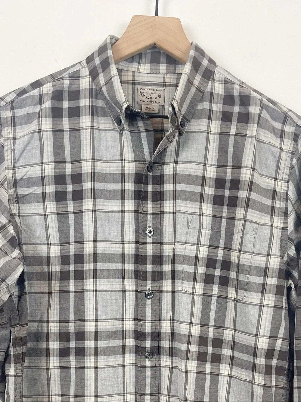 J. Crew Tailored by J Crew Gray, Brown and White Plaid Button-Up Shirt
